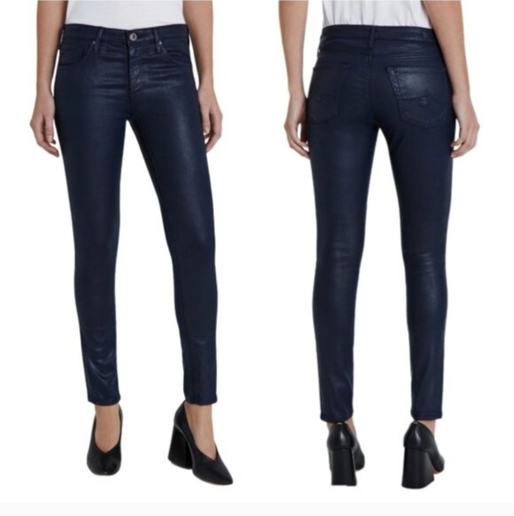 AG Adriano Goldschmied Dark Blue Coated Faux Leather Skinny Leg‎ Jeans Size 27